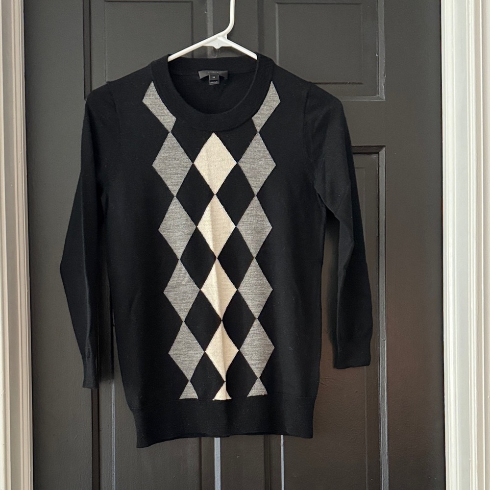 J Crew Black and Gray Argyle Sweater